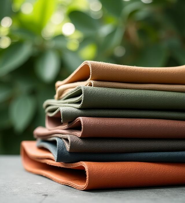 Stapel umweltfreundlicher Stoffe und recyceltes Leder