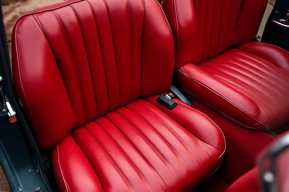 Rote Ledersitze eines restaurierten Jaguar E-Type