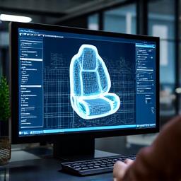 CAD-Software mit 3D-Modell eines Autositzes